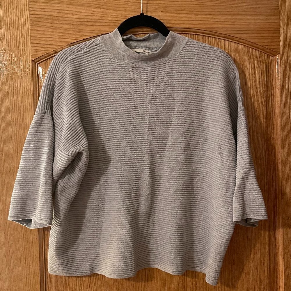 Oak and Fort, Boxy, Cropped Sleeve Mock Next Sweater, Size L